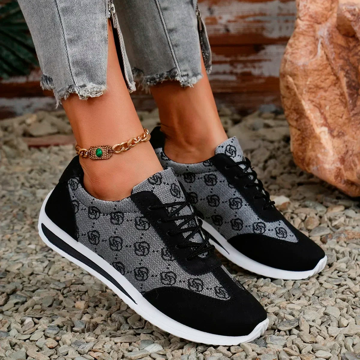 Women Thick Soled Cross Round Head Thin Fashion Shoes Women Comfortable Breathable Casual Wear-resistant Shoes Zapatos De Mujer