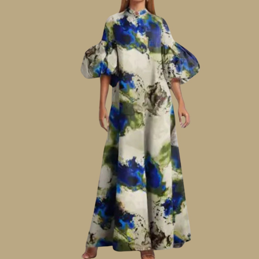 Abstract Long Sleeve Long Dress