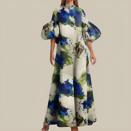 Abstract  Long Sleeve Long Dress